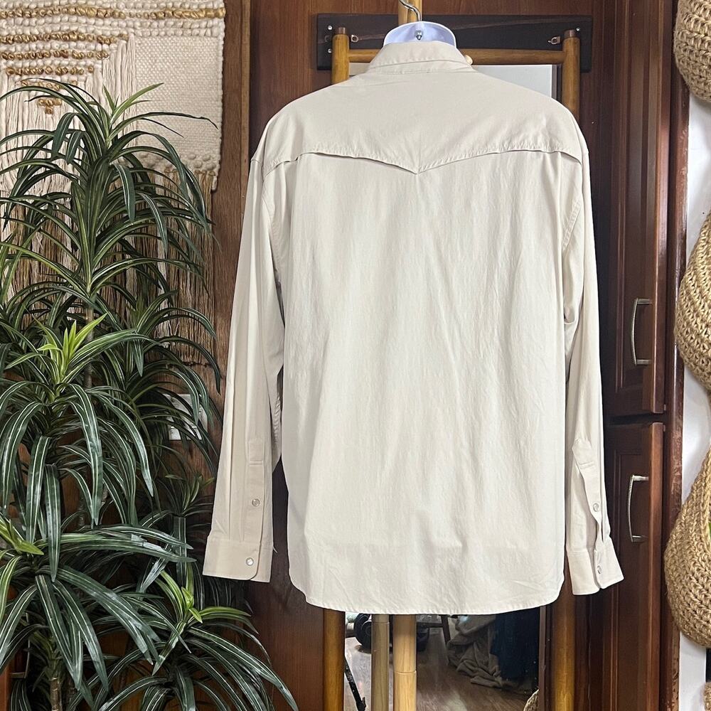 Poncho Pecos Pearl Snap Shirt Mens XL L/S Khaki Tan Western Fishing Performance - Picture 3 of 16